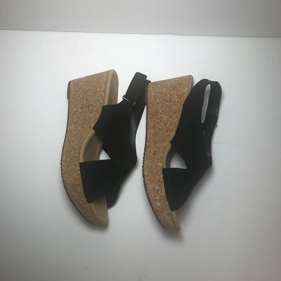 CLARKS Annadel Eirwyn Wedge Sandals Women's Size 11 Black Slingback Leather - Picture 12 of 14